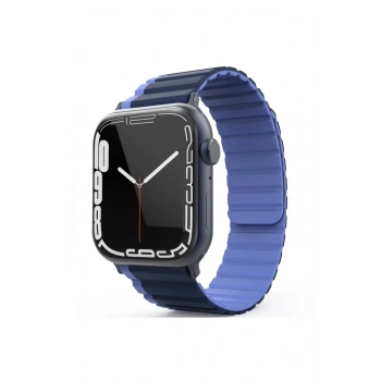 Apple Watch 42mm MO-WB1 Çift Renk Mıknatıslı Silikon Kordon - Lacivert-Mavi