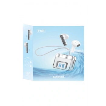 F08 Dijital Şarj Göstergeli TWS Bluetooth Kulaklık - Mavi