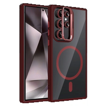 Samsung Galaxy S25 Ultra Remim Lensli Magsafe Standlı Kapak - Bordo