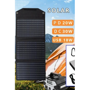 SH-03 30W Hızlı Şarj Taşınabilir Güneş Enerji Paneli Şarj İstasyonu - Siyah