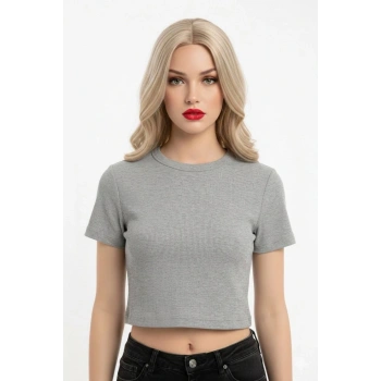 Crop Kısakollu Body Gri Renk