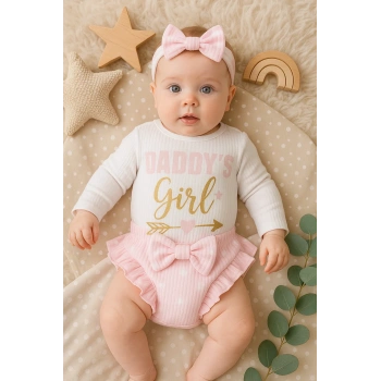 Daddys Girl Bandanalı Kız Bebek Takımı