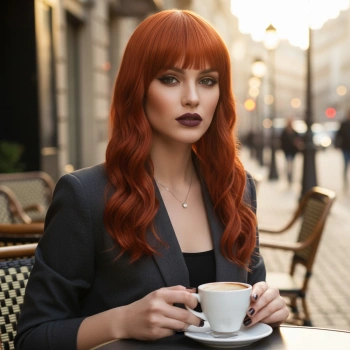 Dalgalı Kısa Perçemli Fiber Sentetik Peruk - Bakır