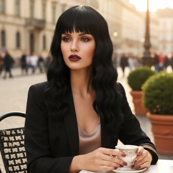 Dalgalı Kısa Perçemli Fiber Sentetik Peruk - Siyah