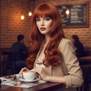 Dalgalı Perçemli Uzun Fiber Sentetik Peruk - Bakır