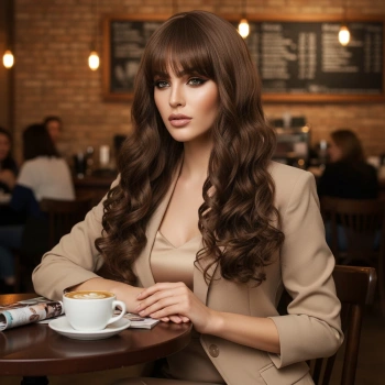 Dalgalı Perçemli Uzun Fiber Sentetik Peruk - Koyu Kumral