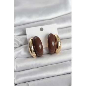 Damla Model Kahverengi Vintage Gold Renk Kadın Küpe - TJ-BKP11668