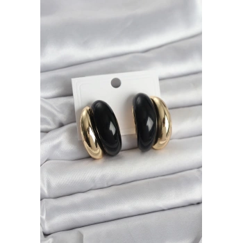 Damla Model Siyah Vintage Gold Renk Kadın Küpe - TJ-BKP11666