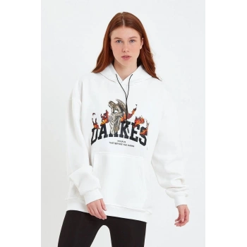 DANKES Baskılı Kapüşonlu Sweat - Beyaz -