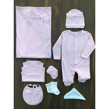 Dantel İşlemeli 10 Parça Yeni Doğan Hastane Seti %100 Pamuk