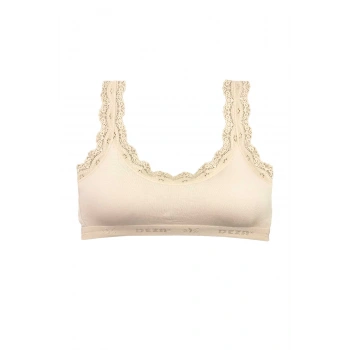 Dantel Nakış İşlemeli Pedli Bambu Kadın Büstiyer Krem
