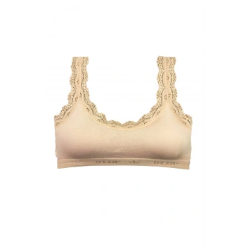 Dantel Nakış İşlemeli Pedli Bambu Kadın Büstiyer Ten