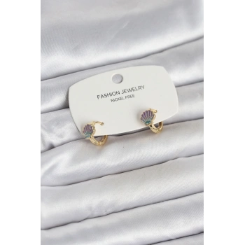 Deniz Kabuğu Model Gold Pirinç Çocuk Küpe - TJ-BKP11649