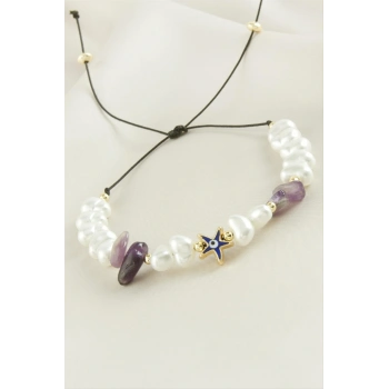 Deniz Yıldızı  Kırık Doğaltaşlı İnci Bileklik