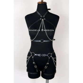 Deri Body Harness, Kadın Deri Fantezi Giyim - Brf1084