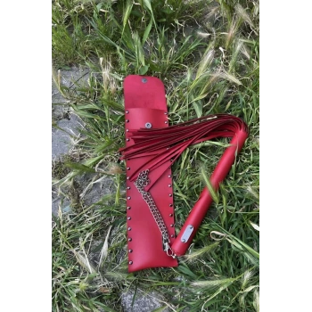 Deri Çantalı Kırmızı Kırbaç, Şık Deri Kırbaç, Sexy Aksesuar - Brf1287