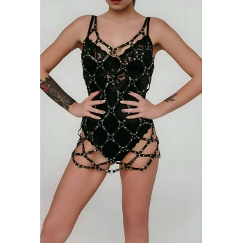 Deri Harness Elbise, Şık Deri Elbise - Brf1255