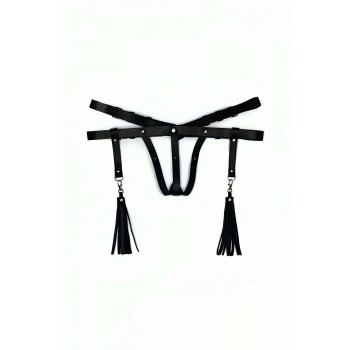 Deri İç Giyim Püsküllü Tanga Harness - Brf439