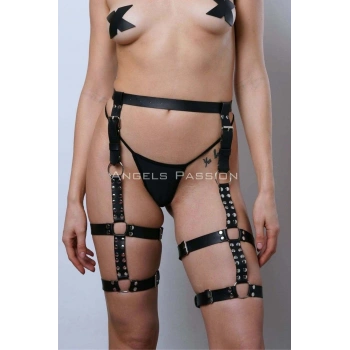 Deri Kemer Bacak Harness, Perçin Detaylı Deri Bacak Jartiyer - Brf862