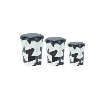 Desenli Pedallı Karışık Desen 3lü Çöp Kovası Takımı -M10144