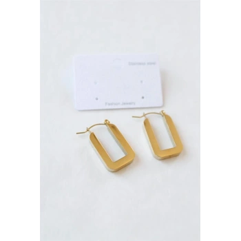 Dikdörtgen Çelik  Küpe - Altın