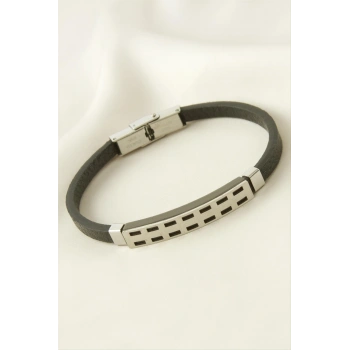 Dikdörtgen Deri Çelik Bileklik