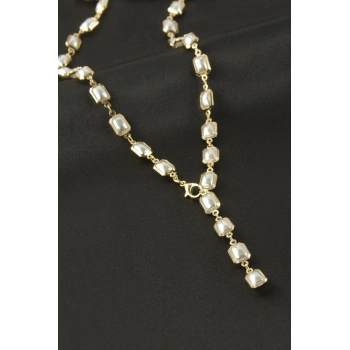 Dikdörtgen İnci Y Kolye