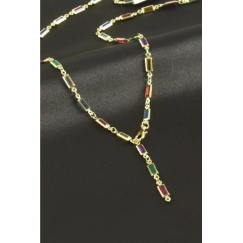 Dikdörtgen Kristal Taşlı Y Kolye