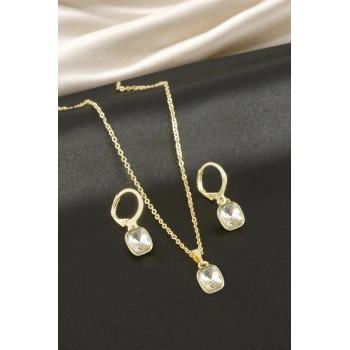 Dikdörtgen Taşlı Set Kolye