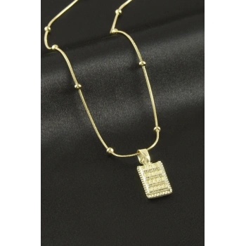 Dikdörtgen Zirkon Taşlı Lüks Çelik Kolye