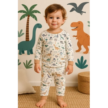 Dinazor Desenli Erkek Bebek Eşofman Takımı %100 Pamuk