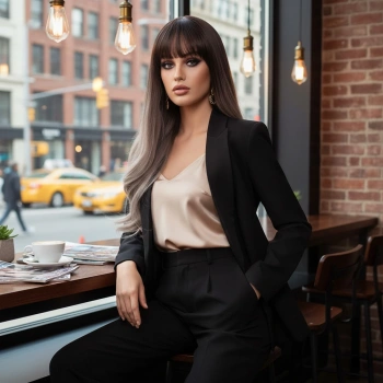 Doğal Dalgalı Perçemli Fiber Sentetik Uzun Boy Peruk - Koyu Kumral / Rus Kumralı Ombre ve Röfleli