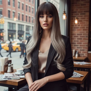 Doğal Dalgalı Perçemli Fiber Sentetik Uzun Boy Peruk - Koyu Kumral / Rus Kumralı Ombreli