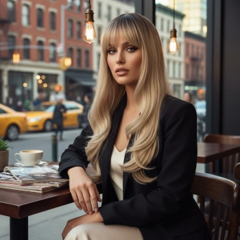 Doğal Dalgalı Perçemli Fiber Sentetik Uzun Boy Peruk - Kumral / Platin Ombre ve Röfleli