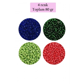 Dökme Cam Kum Boncuk (11/0) 2 mm - 4 Renk - Toplam 80 Gram -  BNC399