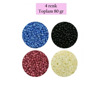 Dökme Cam Kum Boncuk (11/0) 2 mm - 4 Renk - Toplam 80 Gram -  BNC401