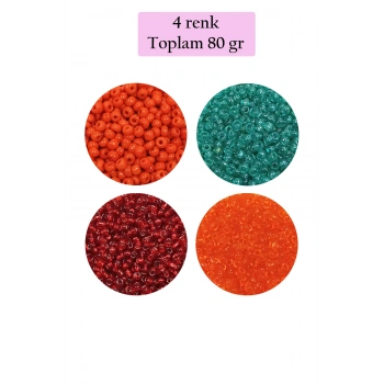 Dökme Cam Kum Boncuk (11/0) 2 mm - 4 Renk - Toplam 80 Gram -  BNC402