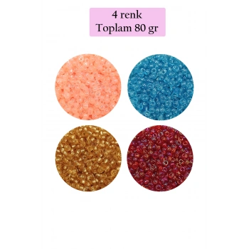 Dökme Cam Kum Boncuk (11/0) 2 mm - 4 Renk - Toplam 80 Gram -  BNC405