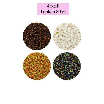 Dökme Cam Kum Boncuk (11/0) 2 mm - 4 Renk - Toplam 80 Gram -  BNC406
