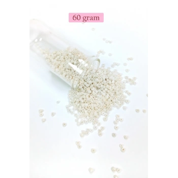 Dökme Cam Kum Boncuk (11/0) 2 mm - 60 Gram -  Parlak Beyaz - BNC065