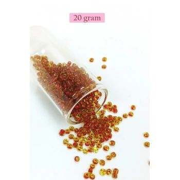 Dökme Cam Kum Boncuk (8/0) 3 mm - 20 Gram - Şeffaf Sarı Kırmızı - BNC175