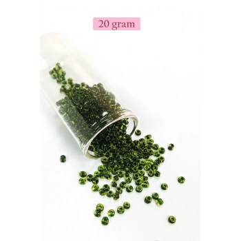Dökme Cam Kum Boncuk (8/0) 3 mm - 20 Gram - Şeffaf Yeşil Siyah - BNC179