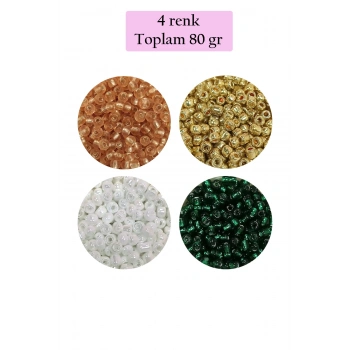 Dökme Cam Kum Boncuk (8/0) 3 mm - 4 Renk - Toplam 80 Gram - BNC416