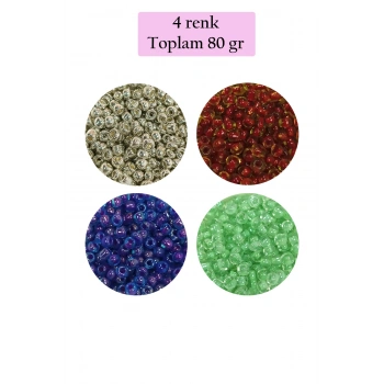 Dökme Cam Kum Boncuk (8/0) 3 mm - 4 Renk - Toplam 80 Gram - BNC417