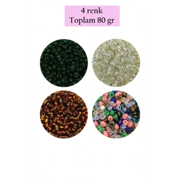 Dökme Cam Kum Boncuk (8/0) 3 mm - 4 Renk - Toplam 80 Gram - BNC419