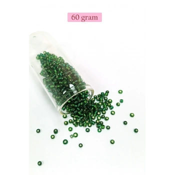 Dökme Cam Kum Boncuk (8/0) 3 mm - 60 Gram - Şeffaf Asker Yeşili - BNC218