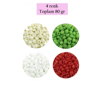 Dökme Cam Kum Boncuk Büyük Boy (6/0) 4 mm - 4 Renk - Toplam 80 Gram - BNC407