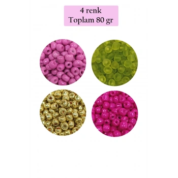 Dökme Cam Kum Boncuk Büyük Boy (6/0) 4 mm - 4 Renk - Toplam 80 Gram - BNC412