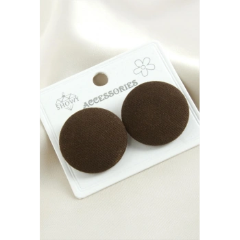 Düğme Süet Kumaş Küpe