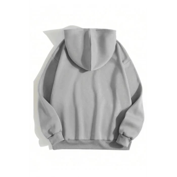 Düz Kapüşonlu Sweat - Boyalı Gri -